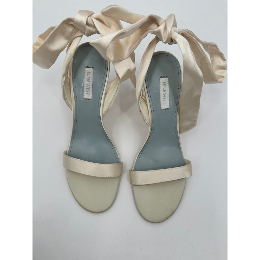 Nine West Winkelsie7 Champagne Satin Wrap Ankle Heel Dress Sandals‎ 8.5M